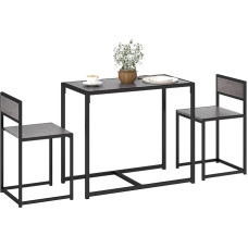 HOMCOM Esstisch und Stühle Set 2, Esszimmergarnituren, rechteckiger platzsparender Tisch und 2 Stühle für kompakte Küchen, Stahlgestell, Grau-Holz-Optik