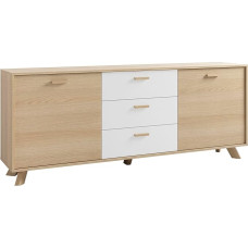 byLIVING Sideboard Bastian/Eiche Bianco, weiß/Griffe und Füße Massivholz Eiche / 3 Schubkästen und 2 Türen/viel Stauraum/Kommode/Anrichte/Maße: B 180, H 72,5, T 36,5 cm