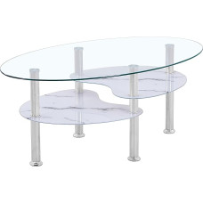 HOOZ Glass Coffee Table with 8 mm Safety Glass and Facet Cut, Glass Table Perfect as a Side Table, Living Room Table (98 x 55 x 42 cm) (Clear Glass with Marble White Shelf)