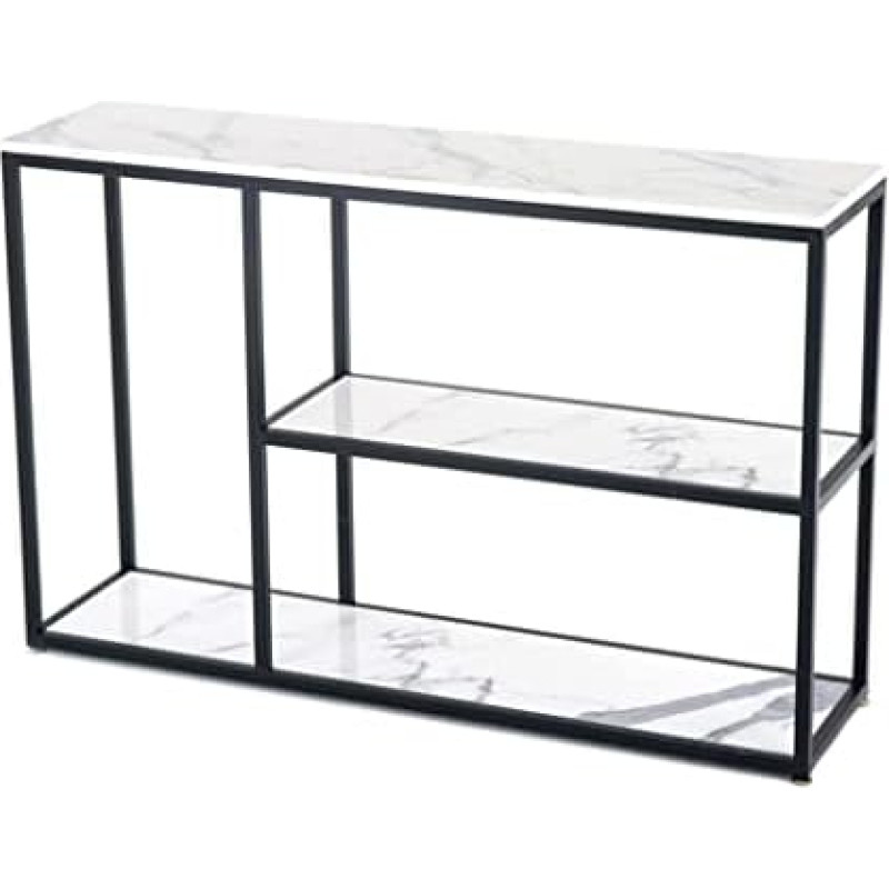 Konsolentische aus Glas für den Flur, schmal, hinter dem Sofa, Tischregal, Eingangsbereich, Marmor, moderner Konsolen-Sofatisch aus Marmor für den Eingangsbereich mit 3 Regalen, schwarzer Me