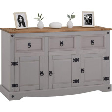 CARO-Möbel Ramon Sideboard Country House Style Solid Pine Grey Varnished with 3 Drawers and 3 Doors