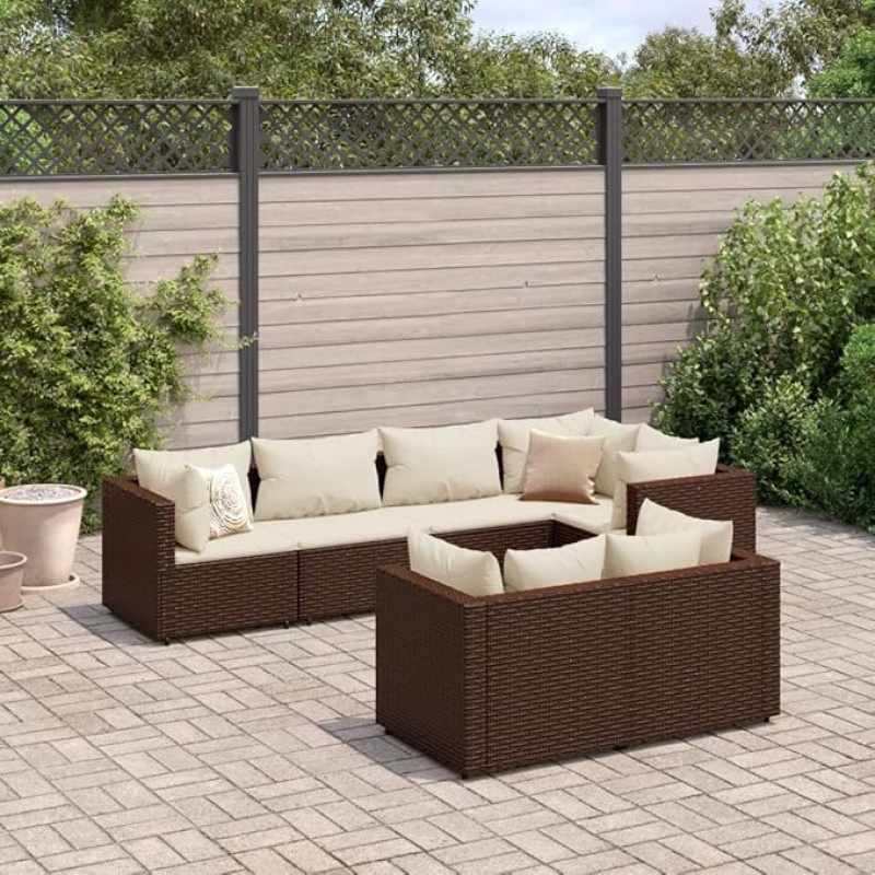 Homgoday Modernes Sofaset, 7-teiliges Gartenmöbel-Set mit Kissen aus braunem Polyrattan, Möbel-Set für Schlafsofa, Wohnzimmer, Couch-Set für den Außenbereich, Modell 3308185