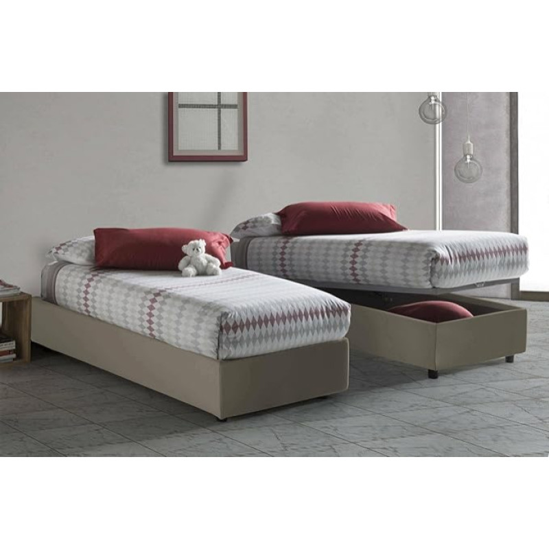 Talamo Italia - Lucia Single Bed in Faux Leather - 100% Made in Italy - Front Opening - Fits Mattress 90 x 200 cm - Taupe
