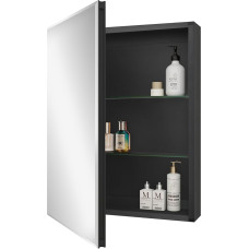 Fundin Bathroom Mirror Cabinet, 20 x 26 Inch, Recessed or Surface Mounted, Black Aluminum Bathroom Wall Cabinet with Mirror and Adjustable Shelves.