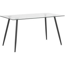 Beliani Midland Dining Room Table 140 x 80 cm Glass with Metal Frame for 6 People Transparent