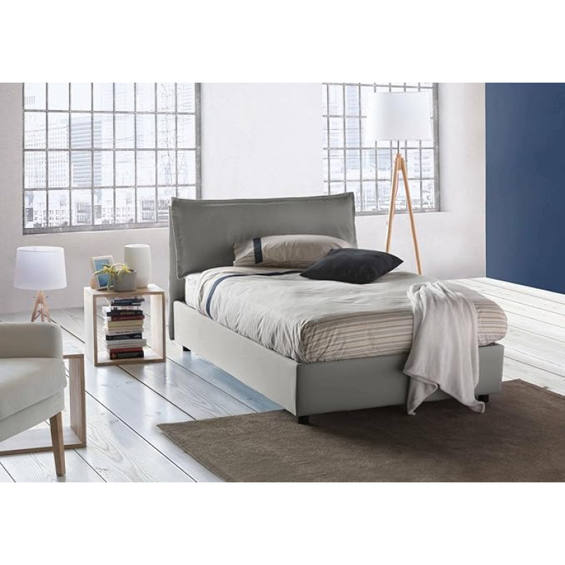 Talamo Italia - Desirée Square and Half Bed with Fabric Covering, 100% Made in Italy, Front Opening, Includes Mattress Cm 120x190, Grey