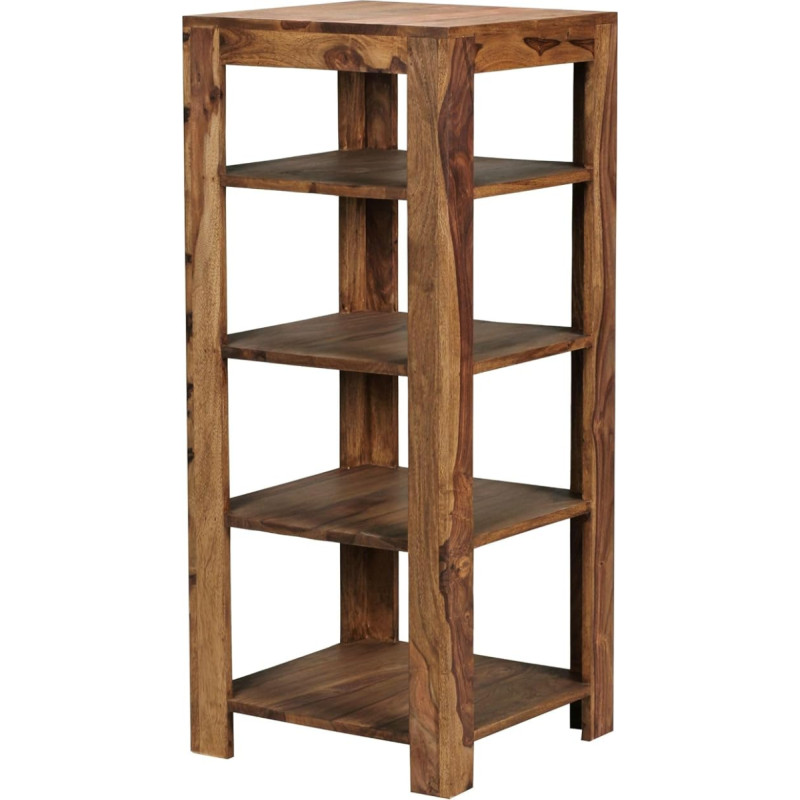 FineBuy Standing Shelf, Solid Wood Sheesham 105 cm Living Room Shelf with 4 Shelves Design, Country House Style, Side Table, Natural Product Living Room Furniture, Unique Modern Solid Wood Furniture,