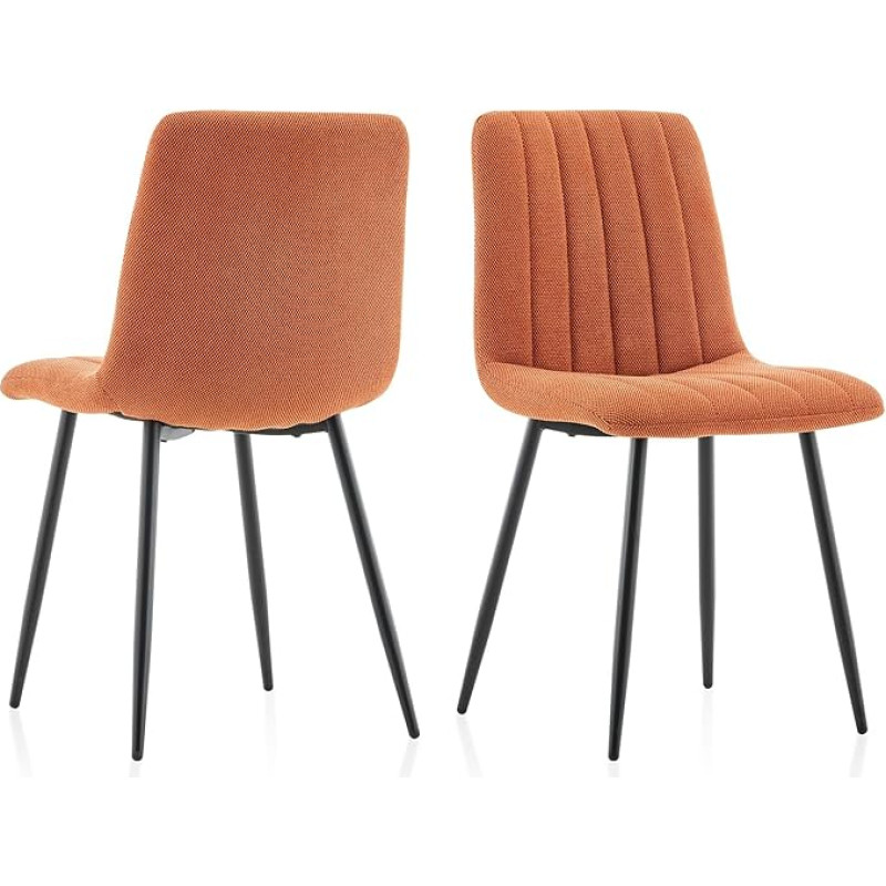 TUKAILAI Dining Room Chairs, Set of 2, Hessian Dining Room Chairs, Comfortable Upholstered Chair, with Non-Slip Metal Feet, Can Be Used as a Living Room Chair or Kitchen Chair (Orange)