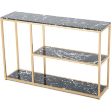 QZQJUILU Eingangstisch mit 3-stufigem Stauraum, 120 cm großer Konsolen-Sofatisch, Stauraum hinter dem Couchtisch, Metallrahmen, Nicht abnehmbar(Gold 2)