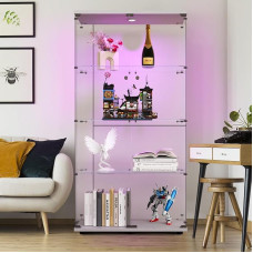 FOERPL LED Display Cabinet, Glass Display Cabinet for Collection with 2 Doors, Glass Display Cabinet, 4 Levels, Cabinet Display Cabinet with Lock, Display Cabinet, Furniture for Living Room, Bar (2