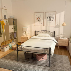 VECELO Single Bed Frame Easy Fit Metal Mattress Base with Headboard and Footboard No Box Spring Required and 35cm Storage Space
