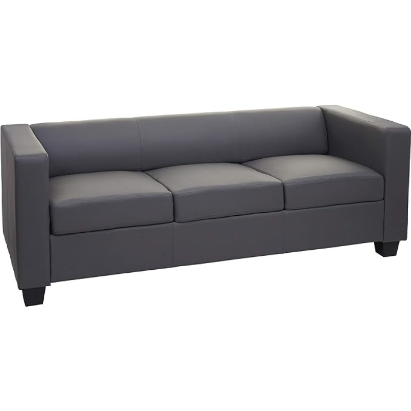 Mendler Lille 3-Seater Sofa Faux Leather Dark Grey