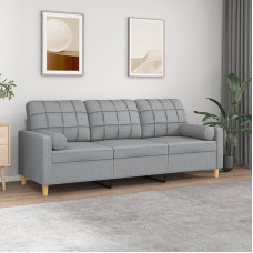 ZEYUAN 3200790 3-Seater Sofa with Decorative Cushions, Light Grey, 180 cm Fabric, Sofas & Couches, Living Room, Sofa for Teenager's Room, Relaxing Sofa, Sofa for Bedroom, Upholstered Sofa