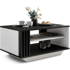 Viosimc Coffee Table Living Room Table with Modern Slats Modern and Stylish Rectangular Coffee Table with Shelf Stylish Addition to Any Living Room - Black & White