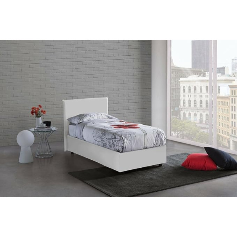 Talamo Italia - Caide Single Bed, Container Bed with Faux Leather Cover, 100% Made in Italy, Side Opening, Mattress Cm 80 x 190 cm, White