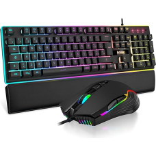 RedThunder K10 Gaming Keyboard and Mouse Set, Layout IT Metal Plate and Wrist Rest, RGB Backlight and 7D Ergonomics - for Gamer PC Mac (Iron) K10-B3
