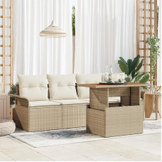 Rantry 5-teiliges Garten Sofa Set mit Kissen Beige Poly Rattan Akazie Gartenlounge Model3349266