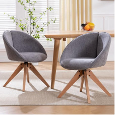 Ya-Home Dining Room Chairs Set of 2 Chenille Kitchen Chairs 360° Swivel Chairs with Wooden Legs Accent Chairs with Curved Backrest for Dining Room/Living Room/Kitchen, Grey