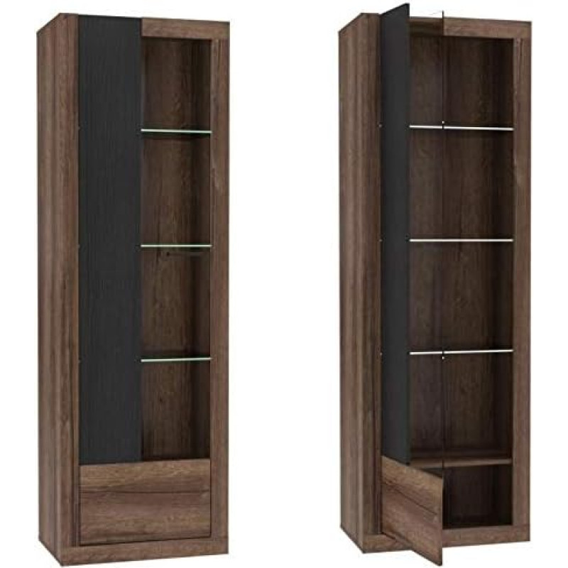 Furniture24 Trass TRAV711L Cabinet Living Room Cabinet 1 Door Mud Oak (with Lighting)