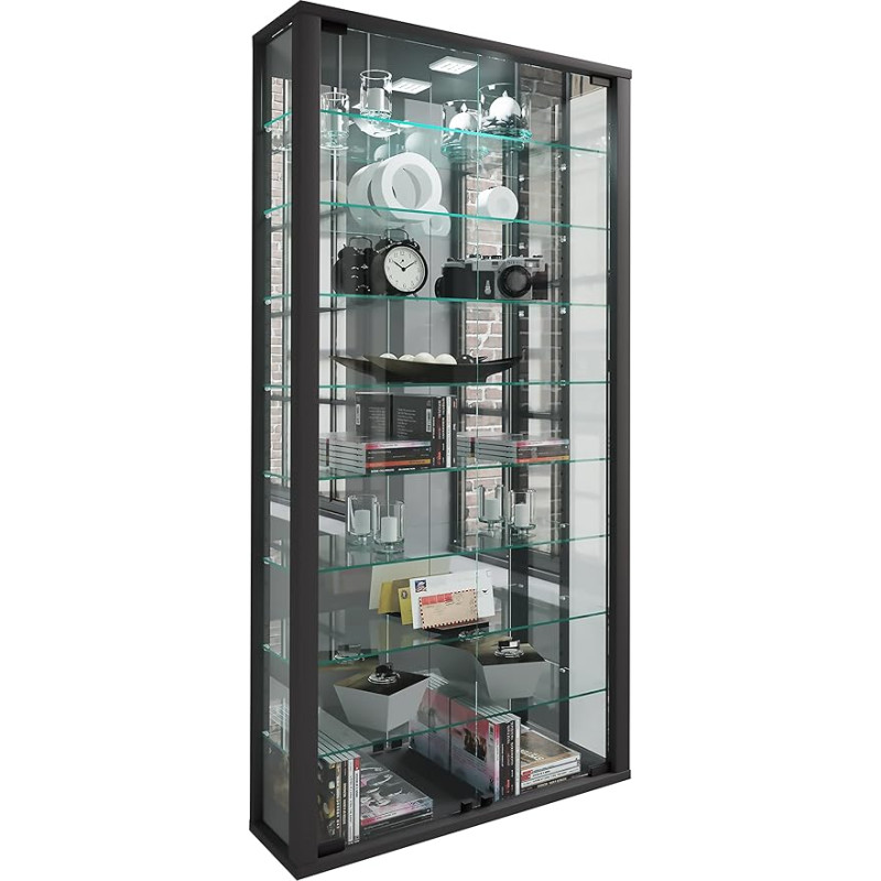 VCM Hanging Glass Display Cabinet with Tempered Safety Glass Dimensions Approx. H 115 x W 59 x D 18 cm Modern and Space-Saving Vitrosa Maxi Mirror Black