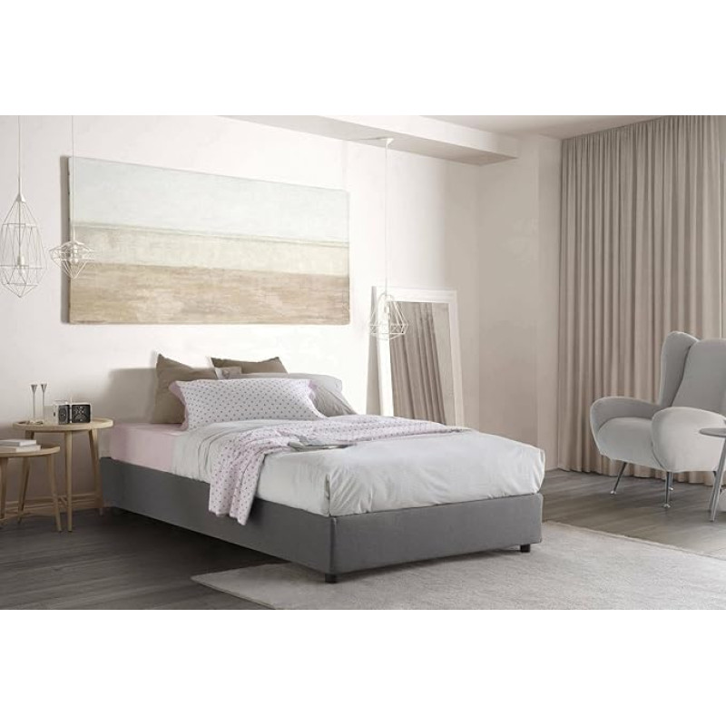 Talamo Italia - Nicole Double Bed with Fabric Cover, 100% Made in Italy, Front Opening, Suitable for Mattress 120 x 190 cm, Grey