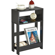 ZEXVIDA Narrow Side Table with Shelf, 3-Tier Narrow Side Table & Bedside Table for Bedroom, Living Room, Sofa Side Table for Small Spaces (Black)