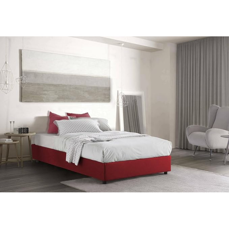 Talamo Italia - Nicole Square and Half Bed, Container Bed with Fabric Cover, 100% Made in Italy, Front Opening, Suitable for Mattress Cm 120 x 190 cm, Red