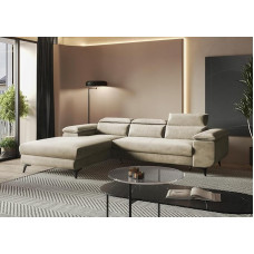 MODERNO Corner Sofa with Sleep Function, Flat, Modern Sofa 3 Seater with Folding Headrests, L-shaped Sofa Bed with Metal Feet, 205 x 276 x 94 cm, Corner Left, Beige