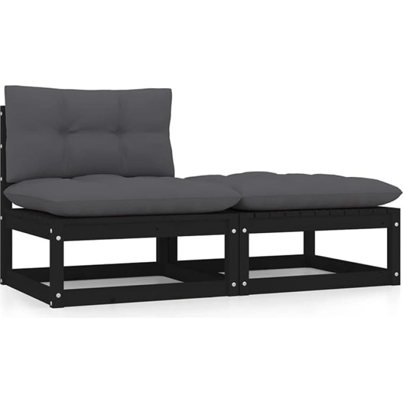 Homgoday 2-teiliges Gartensofa-Set mit Kissen aus massivem Kiefernholz, Schwarz, Möbel-Set für Schlafsofa, Wohnzimmer, Sofa, modernes Sofaset für den Außenbereich, Outdoor-Möbel