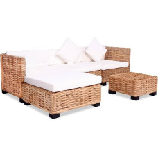 SECOLI Rattan Lounge Seating Set, 14-Piece Polyrattan Garden Furniture Set, Natural Rattan Sofa Set, Dining Set, Sofa Set with Cushions