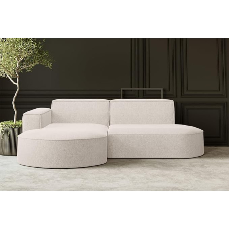 Kaiser Möbel, Modena Studio Parma Corner Sofa, Modern Design Couch, Upholstered Corner, Freestanding Sofa Living Room Fabric Verita Ecru Left