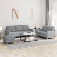 JUNZAI 3201314 3-Piece Sofa Set with Cushion Light Grey Fabric Sofa with Relaxation Function Couch Set Living Room Sofa Couch Sofa Set