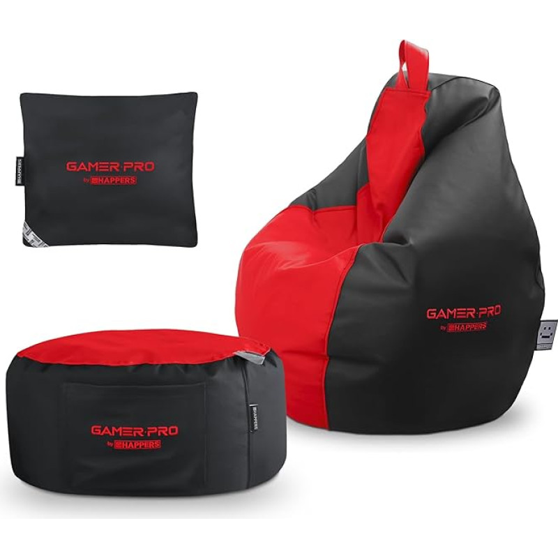 HAPPERS Gamer Pro Gaming Bean Bag with Footrest and Cushion Red