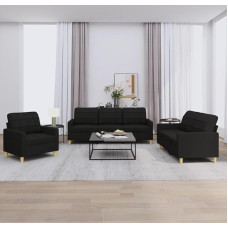 qohoio 3201246 3-Piece Sofa Set with Cushion Sofa Living Room Sofa Set Sofas for Living Room Black Fabric