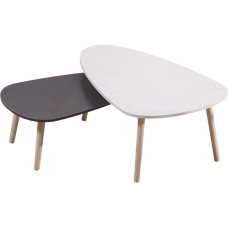HUOLE Set of 2 Side Tables, Coffee Table, Sofa Table Set, Set of Tables, Coffee Tables with Solid Wood Legs, Table Combination for Office, Kitchen, Living Room, Two Ovals, White + Grey