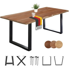 Loreno Dining Table with Wane, 120 x 80 cm - 300 x 100 cm, Handmade Real Wood Table, Acacia Table Top, Various Frames - Kitchen Table and Dining Room Table Wood, Solid Dining Table