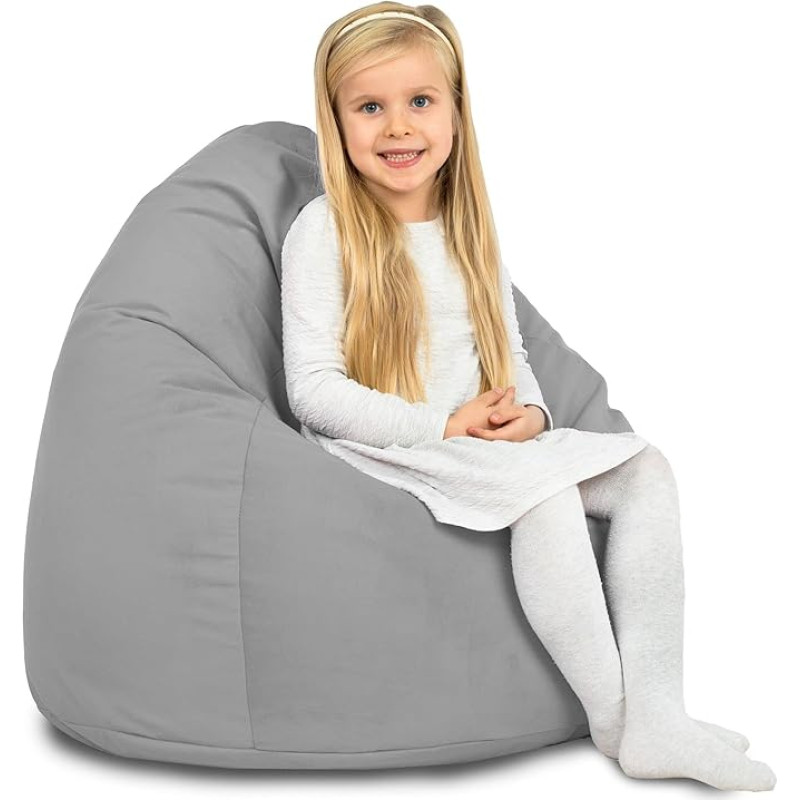 Italpouf Children's Bean Bag L, Bean Bag, Seat Cushion, Indoor, Velvet, Bean Bag Chair for Children, EPS Beads Filling, Removable Cover, Machine Washable, Certified, Light Grey