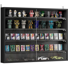 HOMCOM Collectable Wall Display Cabinet with 5 Adjustable Shelves and 2 Sliding Glass Doors, 80 x 9.5 x 60 cm, Black