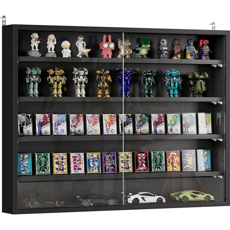 HOMCOM Collectable Wall Display Cabinet with 5 Adjustable Shelves and 2 Sliding Glass Doors, 80 x 9.5 x 60 cm, Black