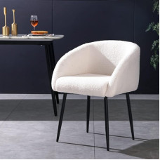 Mingone 1 x Dining Room Chair, Kitchen Chair, Upholstered Chair with Armrest, Living Room Chair with Metal Legs, Lambswool Seat up to 120 kg, White (Only 1 Chair)