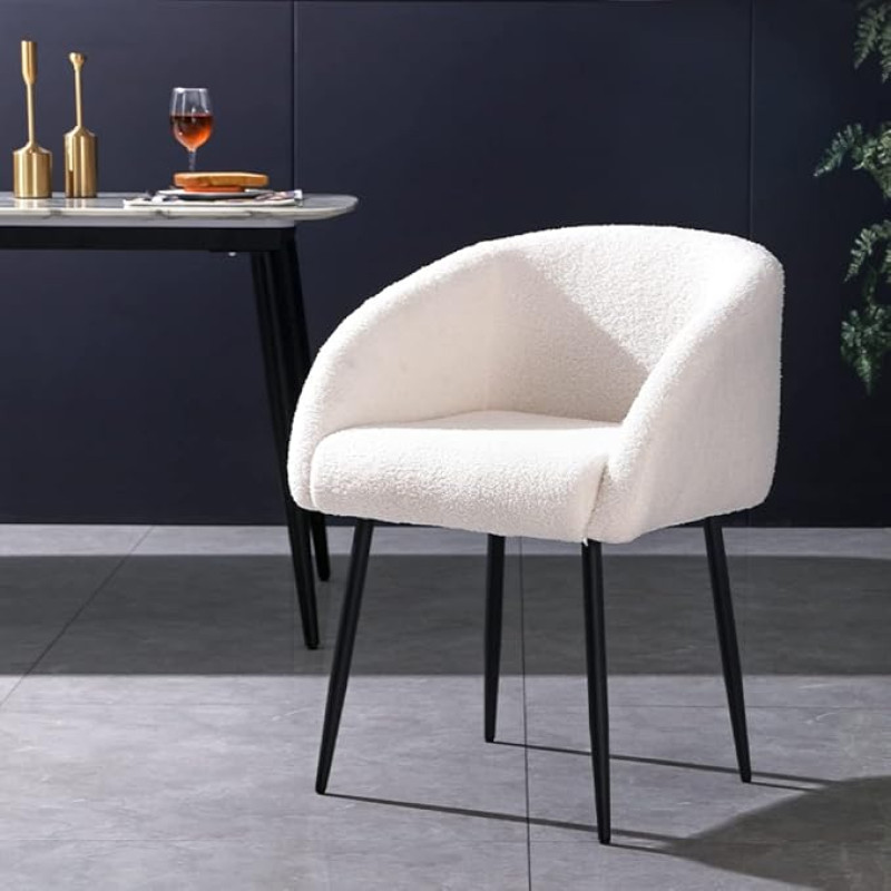 Mingone 1 x Dining Room Chair, Kitchen Chair, Upholstered Chair with Armrest, Living Room Chair with Metal Legs, Lambswool Seat up to 120 kg, White (Only 1 Chair)