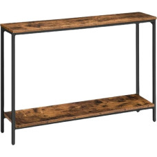 Narrow Black Side Table Console Sofa Table 2 Tier Solid Wood Shelves for Hallway High Iron Console Table for Decorative Home Accent