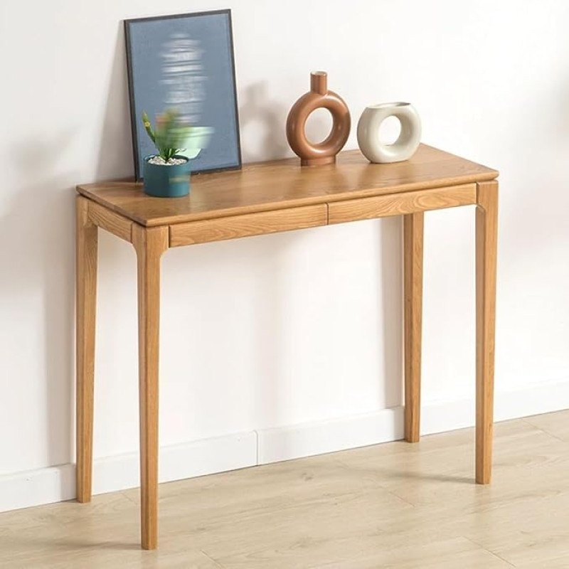 YHWKGZ Console Table, Solid Wood Console Table with 2 Hidden Drawers, Hallway Table, Narrow and Long, Suitable for Entrance Area/Hallway/Sofa/Living Room (Wood Colour, 31.4 x 13.7)