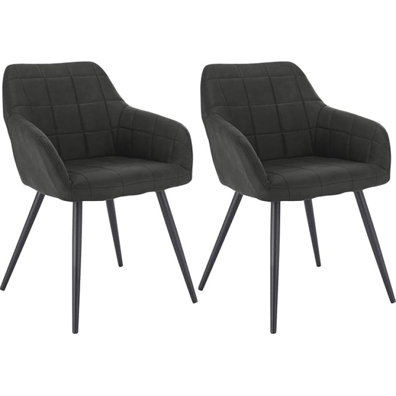 Woltu® BH93-2 Set of 2 Upholstered Dining Room / Kitchen / Living Room Chairs with Armrests and Metal Legs