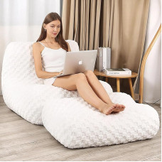 LOVMOC Bean Bag Chair with Footstool, Comfortable Reading Chair for Adults, Modern Floor Sofa for Living Room, Bedroom, Cream