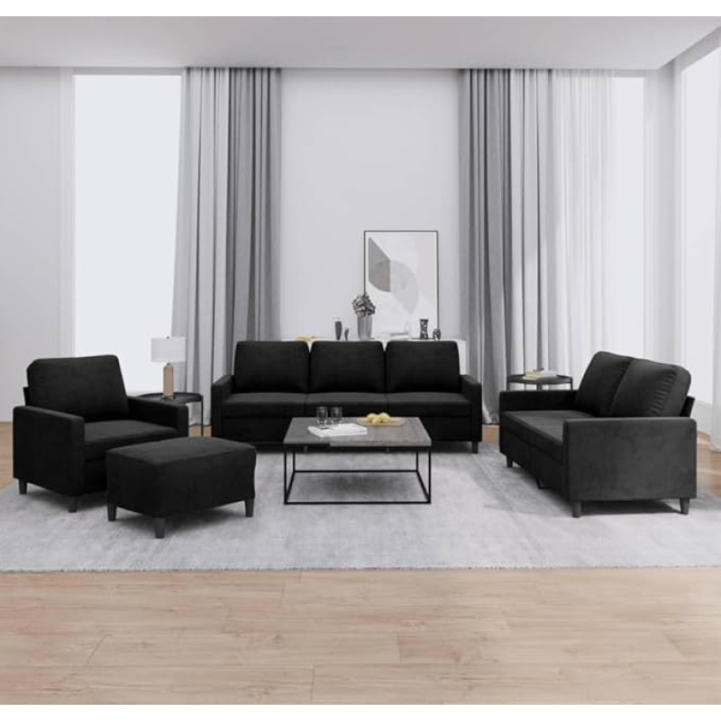 LAPOOH 3201491 4-Piece Sofa Set with Cushion Black Velvet, Lounge Sofa, Sofas & Couches, Relax Sofa, Couch for Living Room