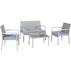 Di Canio Sofa Set Steel White Polyrattan with Cushion