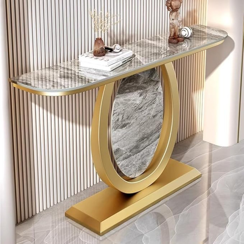 Console Tables, Hallway Console Table with Metal Base, Narrow Sofa Table for Entryway, Rock Top Countertop, Accent Table for Living Room, Hallway, Entryway, Golden Console