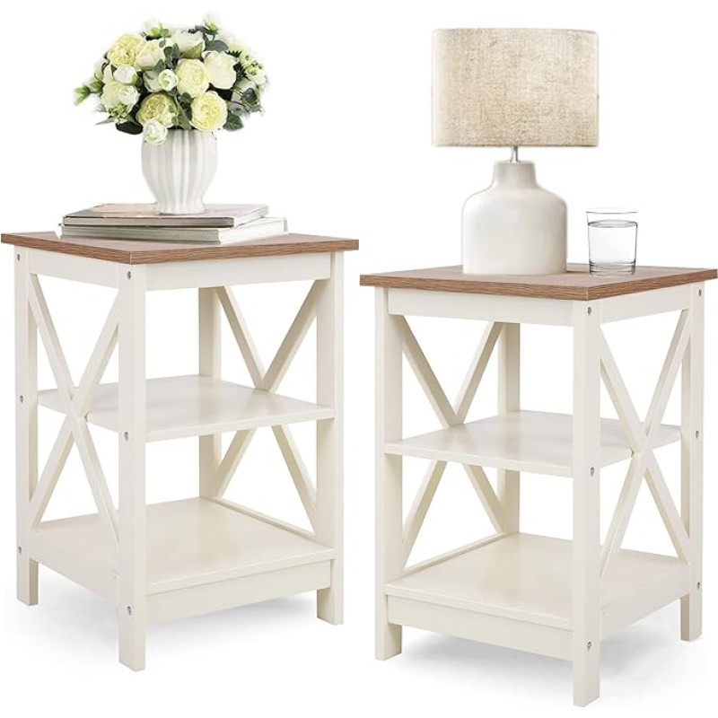 Side Table Living Room Set of 2 - Small Side Table for Small Spaces, White Bedside Tables for Bedroom Set of 2