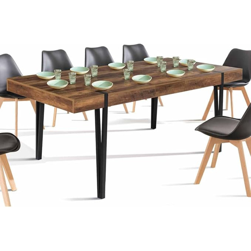 IDMarket Austria Dining Table Extendable Rectangular Black for 6-10 People